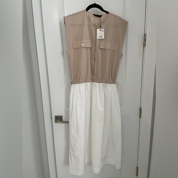 NWT Zara Combination Poplin Dress Size Large Quiet Luxury.      21 - Picture 2 of 9